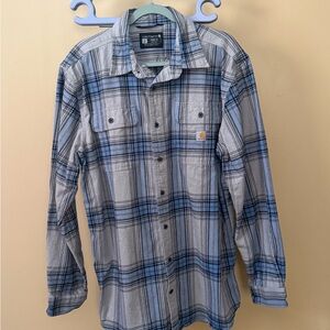 Carhartt Blue and Gray Plaid Button-Down Work Shirt